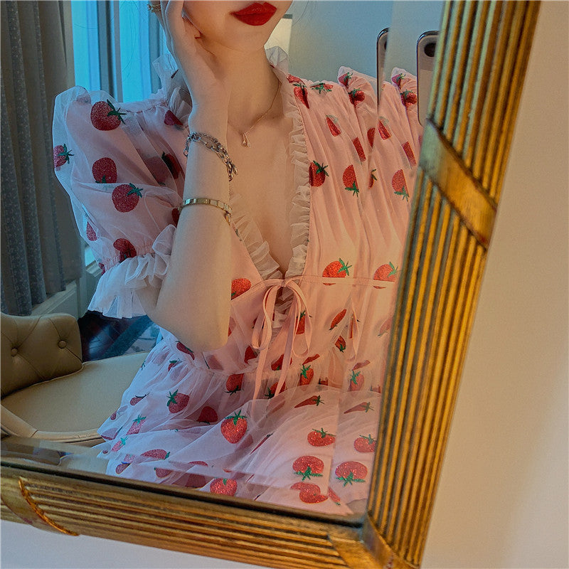 Süßes Tüll-Erdbeerkleid in A-Linie 409