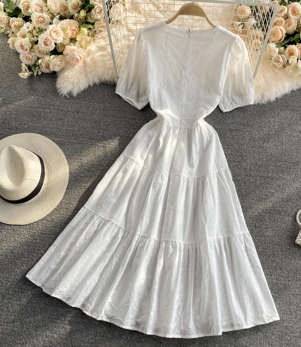 White A line v neck dress fashion dress  669