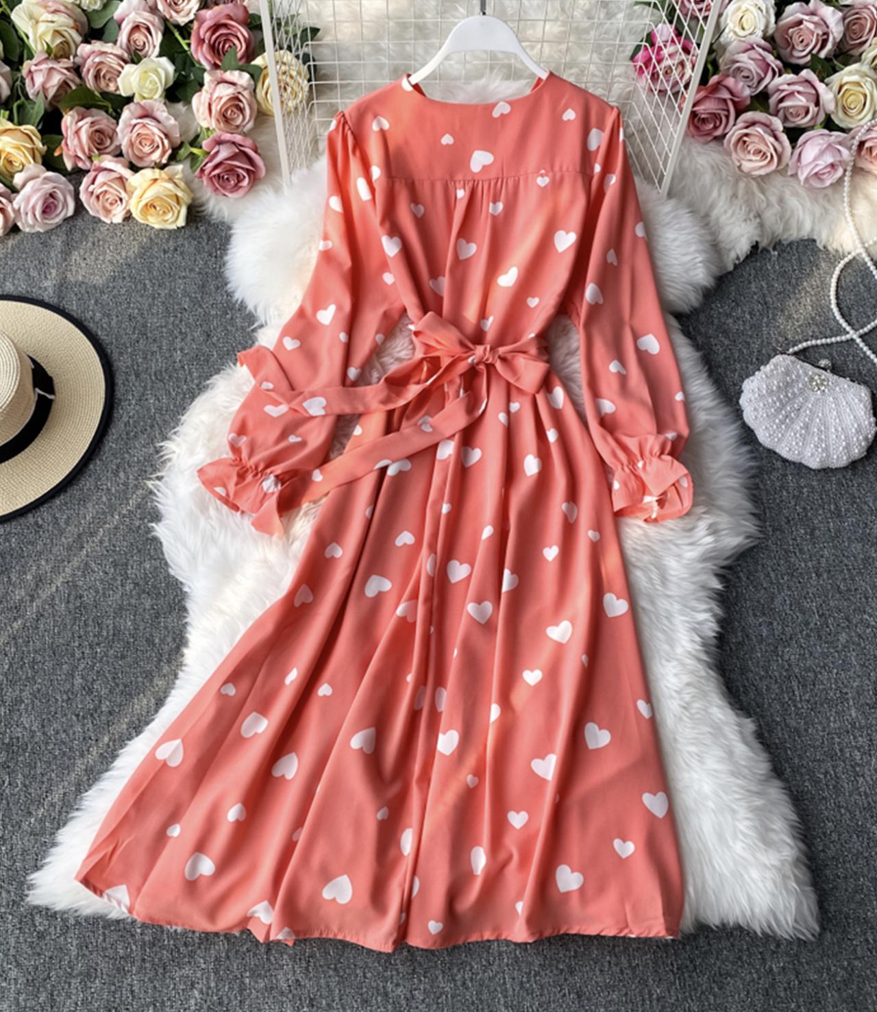 A line v neck long sleeve dress fashion drees  653