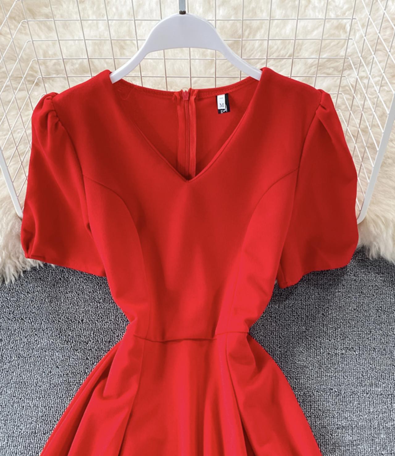 Simple v neck short dress fashion dress  659