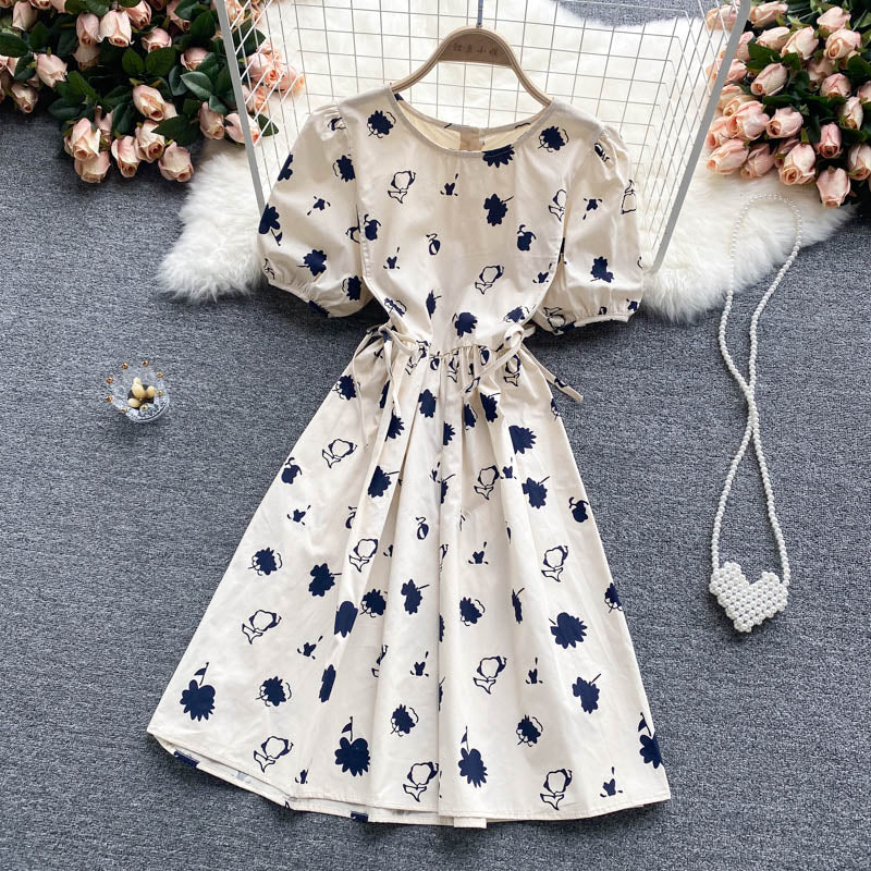 Cute round neck short A line dress fashion dress  562