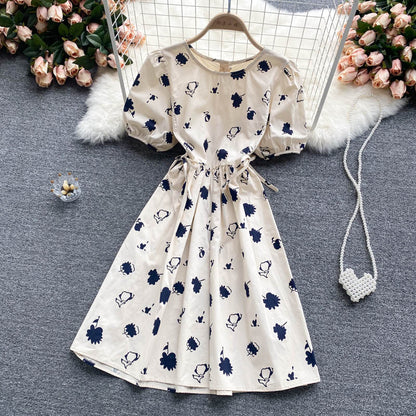 Cute round neck short A line dress fashion dress  562