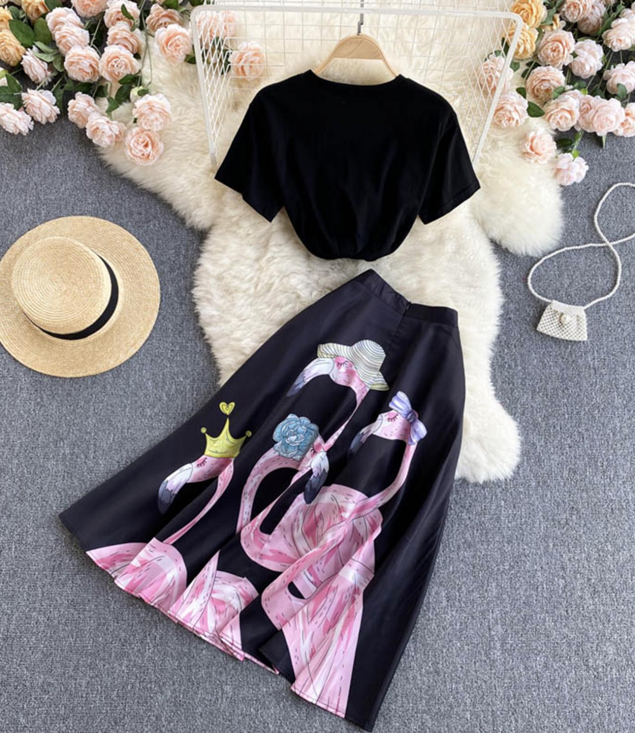 Black A line two pieces dress  666