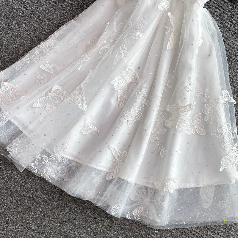 Cute A line lace short dress fashion dress  530