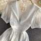 White A line v neck dress fashion dress  669