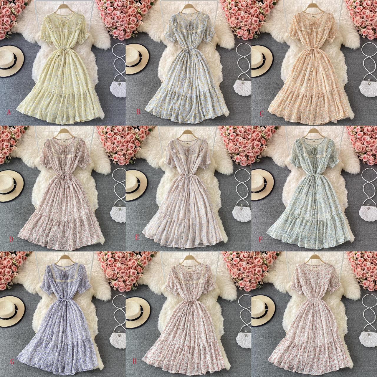 Sweet A line floral short dress fashion dress  565