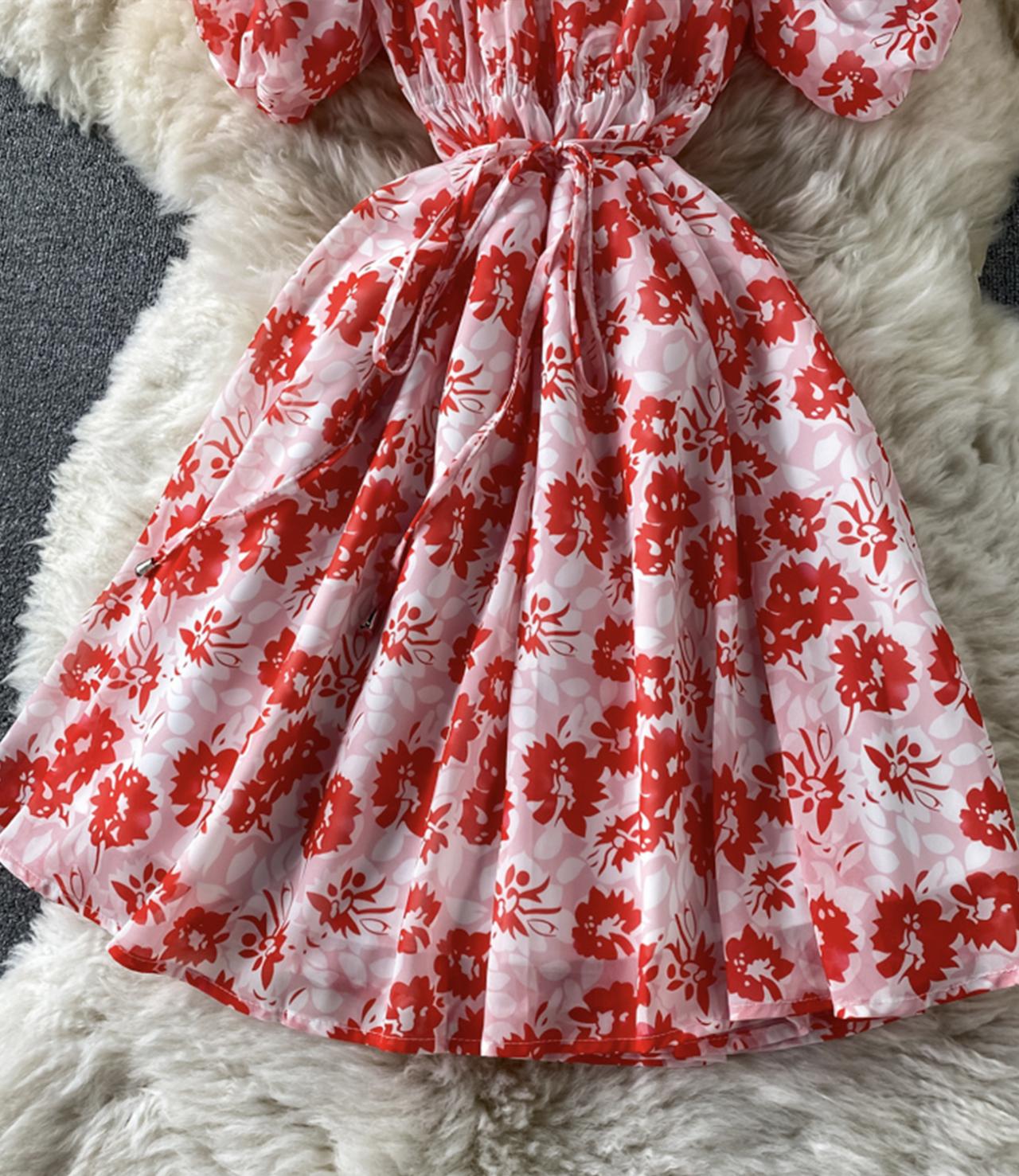 Cute A line floral dress fashion dress  691