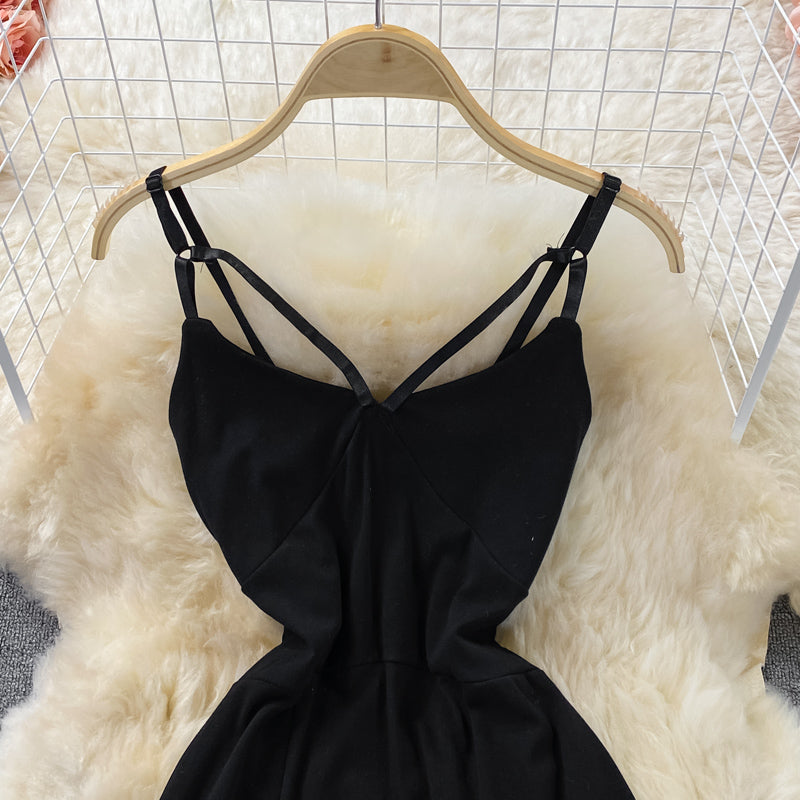 Black A line short dress fashion dress  528