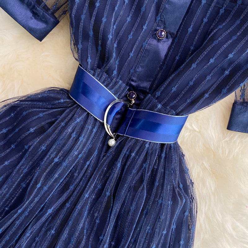 Blaues kurzes Kleid in A-Linie Modekleid 508