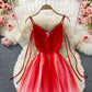 Cute gradient v neck tulle short dress fashion dress  453