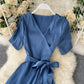 Simple v neck short dress fashion dress  647