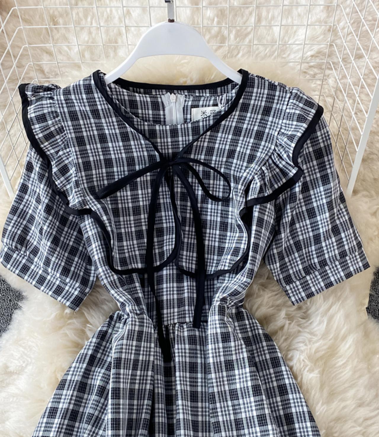 Cute A line plaid dress  671