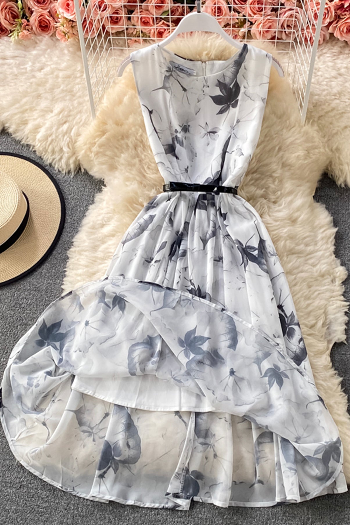 Cute ink print dress A line fashion dress  685