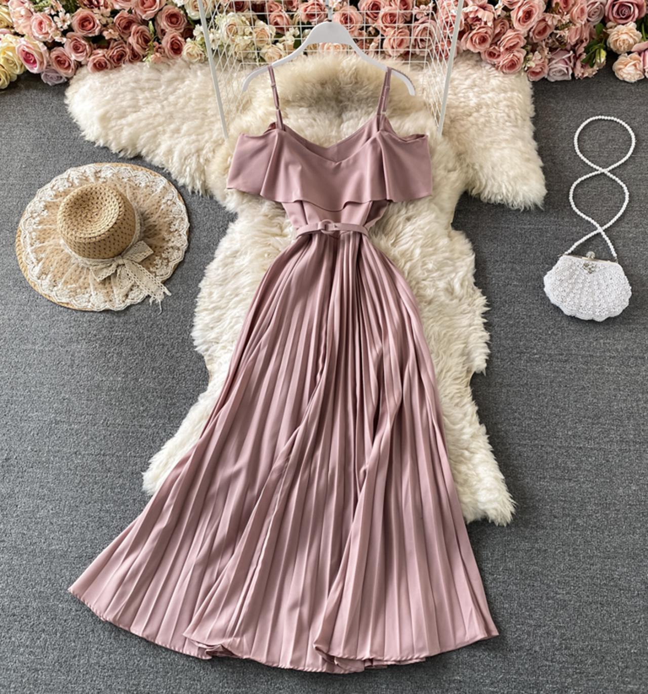 Cute A line dress off shoulder fashion dress  695