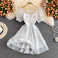 Cute A line lace short dress fashion dress  530
