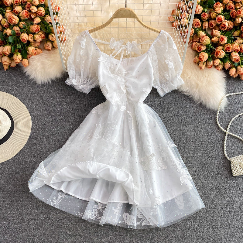 Cute A line lace short dress fashion dress  530