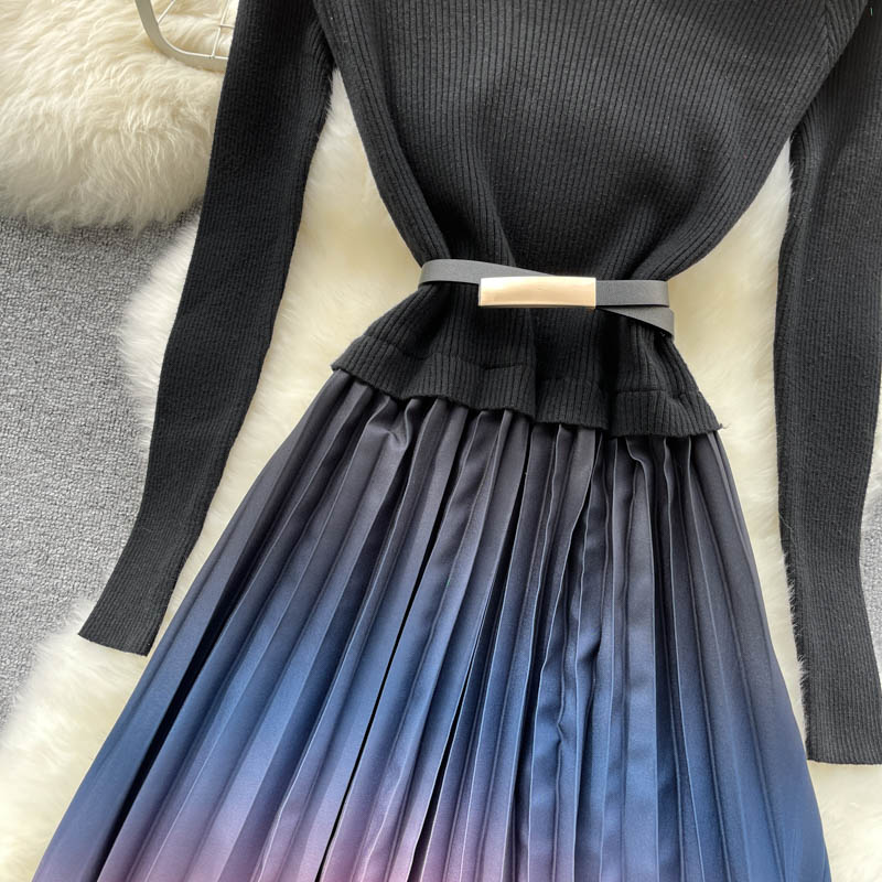 Einfaches Strickkleid mit Farbverlauf Modekleid 399