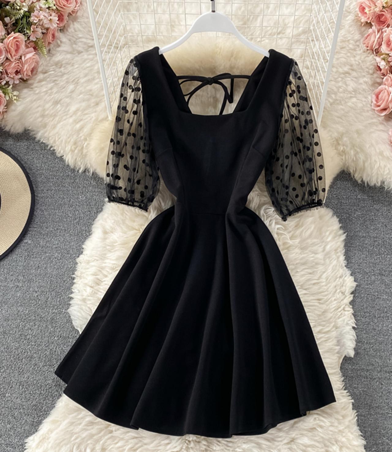 Black A line short dress fashion dress  657