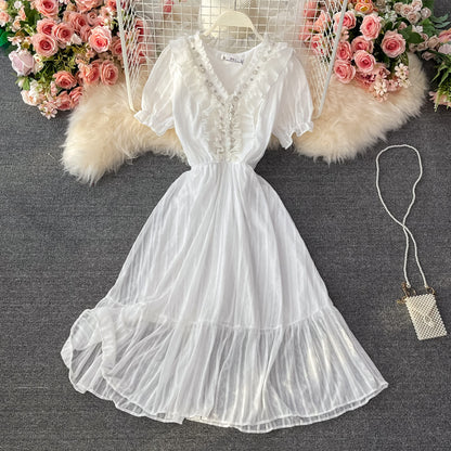 White A line short dress fashion dress  615