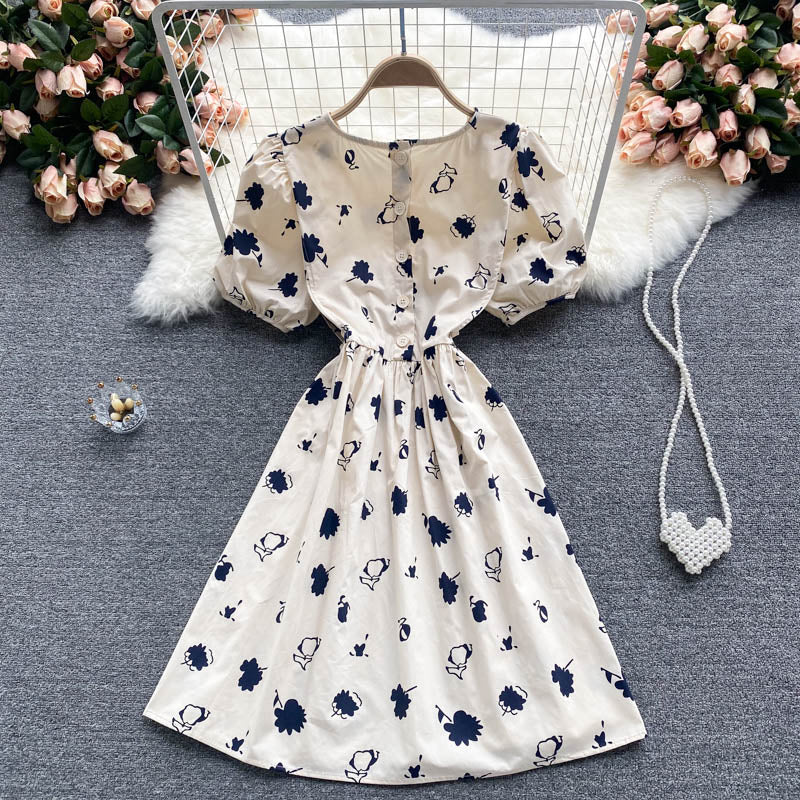 Cute round neck short A line dress fashion dress  562