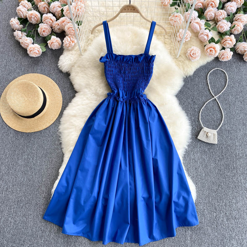 Robe bleue à épaules dénudées, robe tendance 551