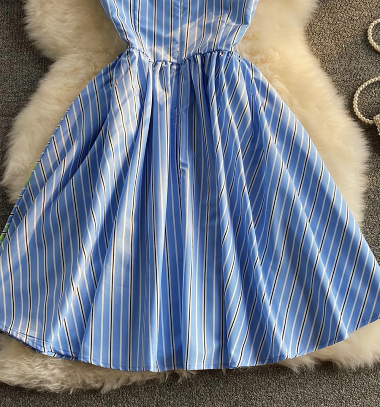 Blue v neck short dress fashion dress  694
