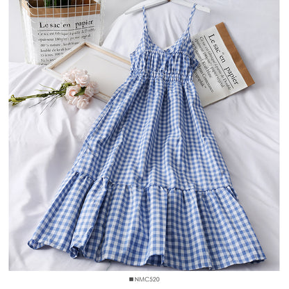 Jolie robe à carreaux à col en V Robe trapèze tendance 500