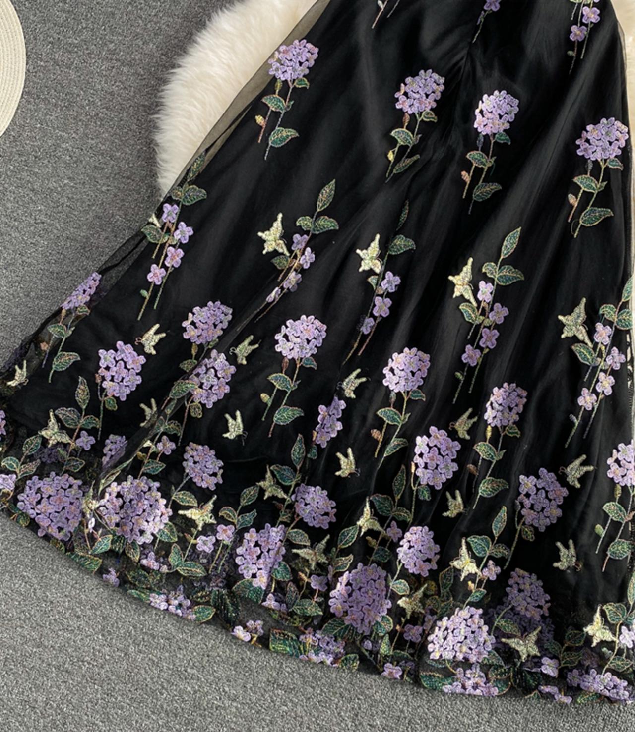 Black lace short dress A line fashion dress  676