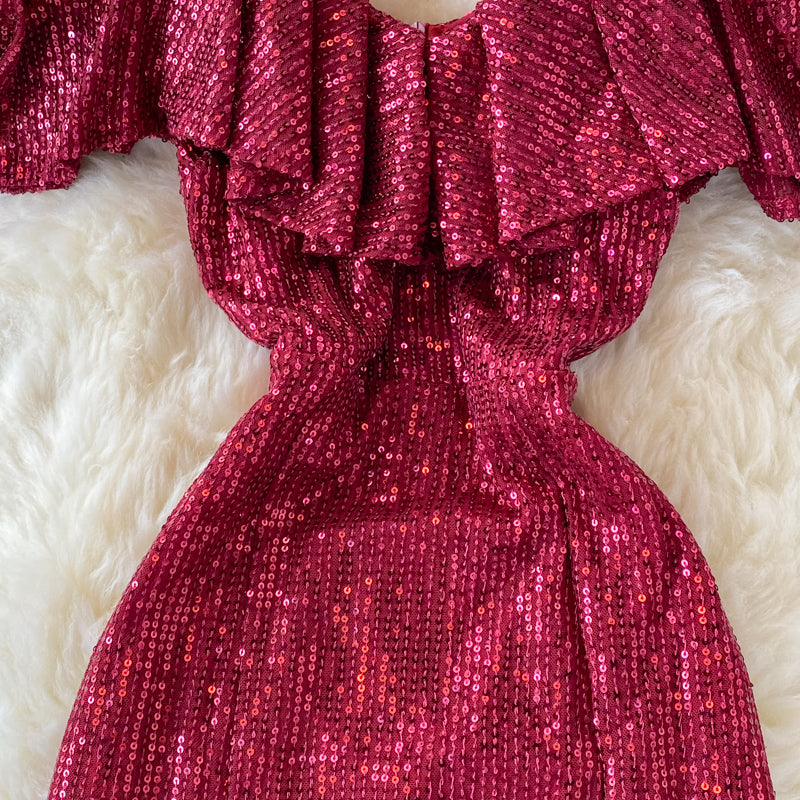 Cute sequins off shoulder dress fashion dress  469