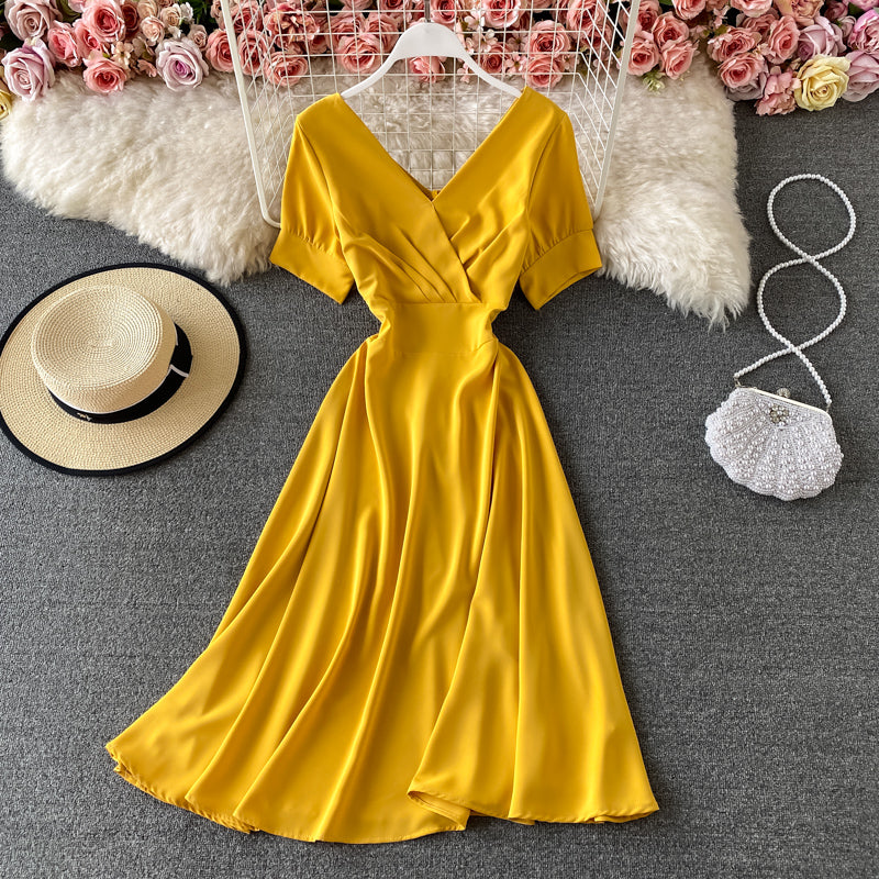 Cute v neck short dress fashion dress  589
