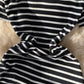 Slim waist casual side drawstring extra long over-the-knee slit striped T-shirt dress  557