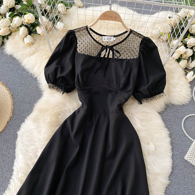 Robe courte transparente à coupe trapèze mignonne, robe tendance 579