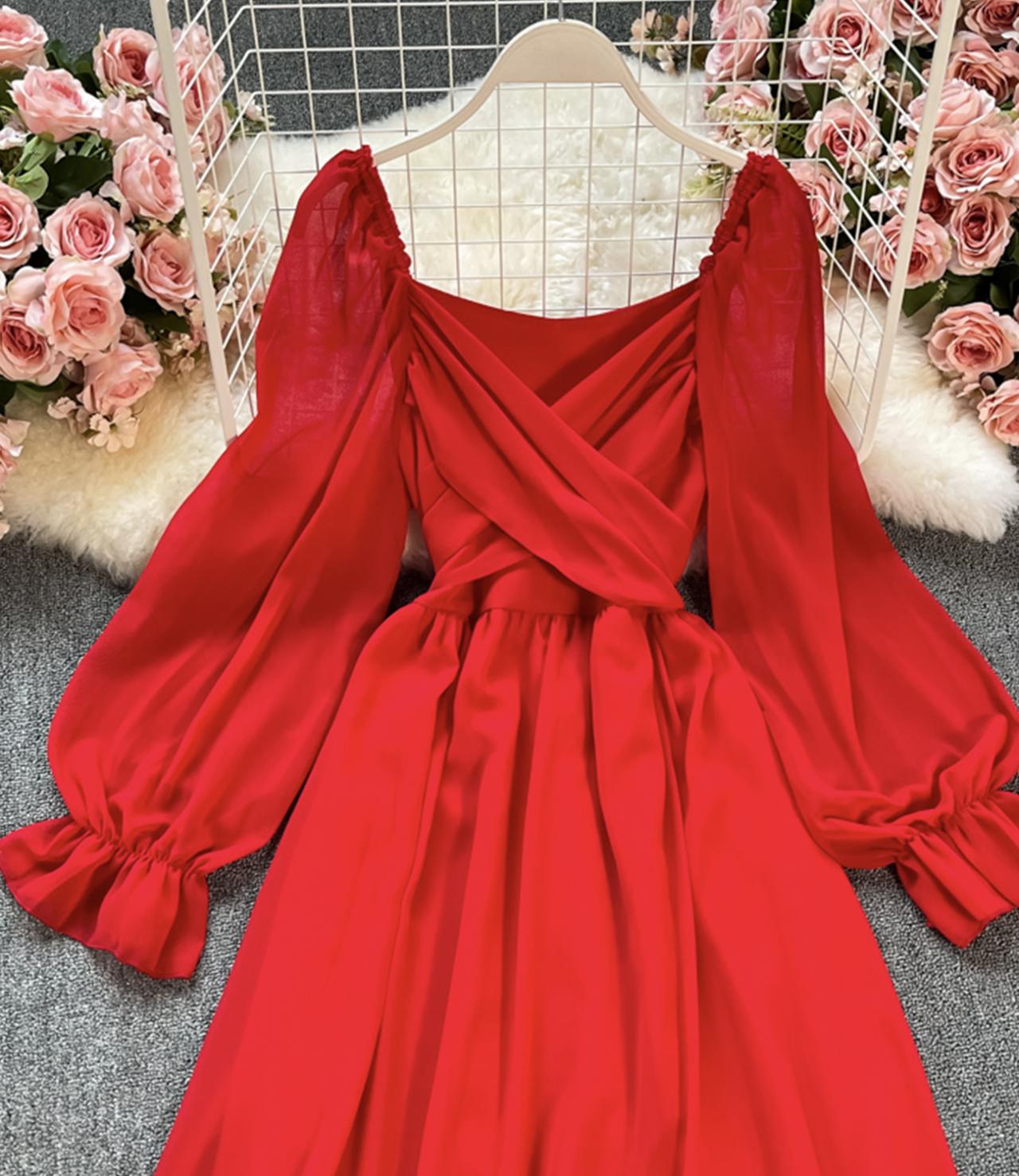 A line chiffon long sleeve dress fashion dress 644