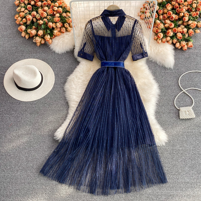 Blaues kurzes Kleid in A-Linie Modekleid 508