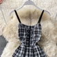 Cute plaid short A line dress  679