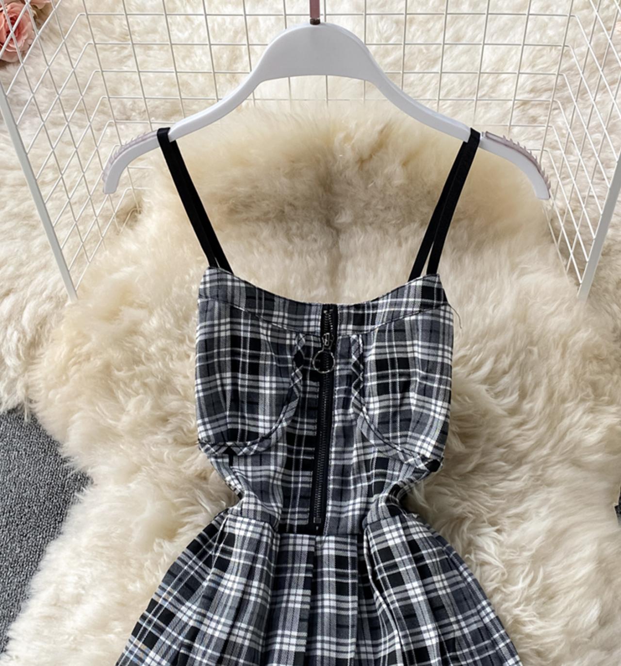 Cute plaid short A line dress  679