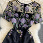 Black lace short dress A line fashion dress  676