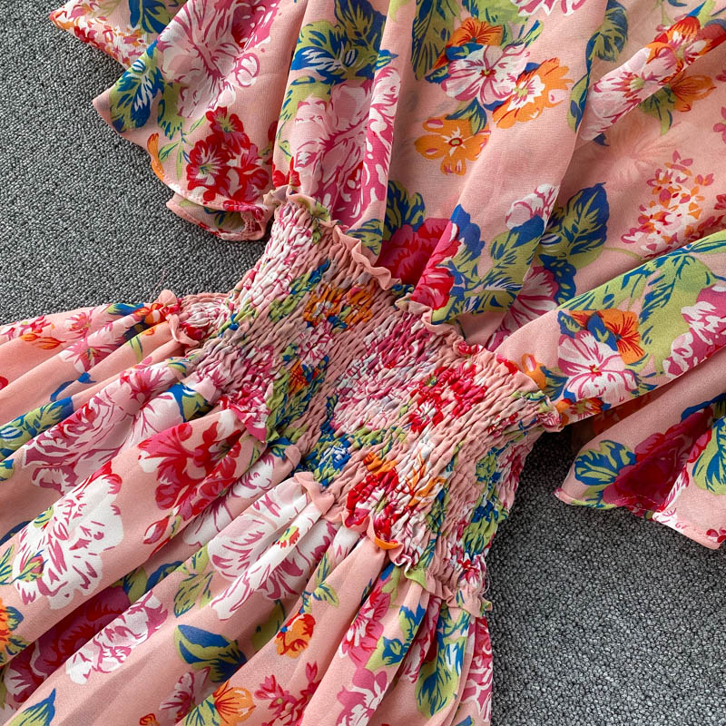 Cute v neck floral dress A line fashion dress  502