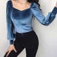 Romantic back tie one-piece top long sleeve velvet tops  387