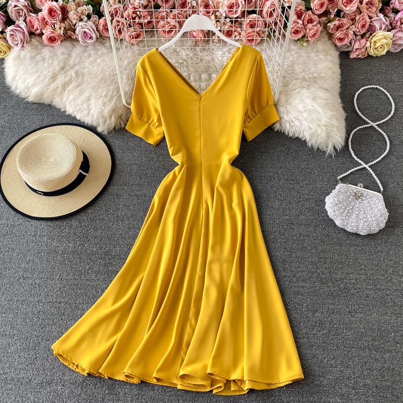 Cute v neck short dress fashion dress  589