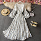 Robe blanche à manches longues et col en V, robe tendance 537