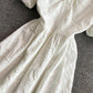 Sweet white puff sleeve dress white A line dress  583