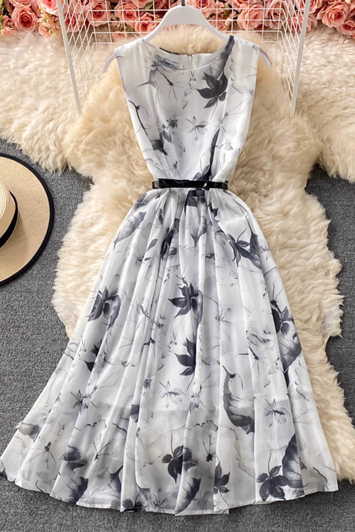 Cute ink print dress A line fashion dress  685