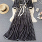 New gradient color polka dot temperament mid-sleeve lace-up waist dress  596