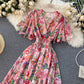 Cute v neck floral dress A line fashion dress  502