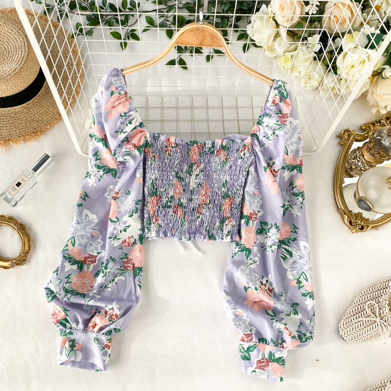Stylish long-sleeved floral top  314
