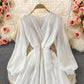 White v neck long sleeve dress fashion dress  491