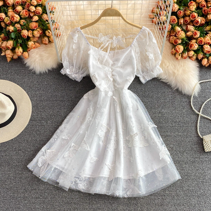 Cute A line lace short dress fashion dress  530