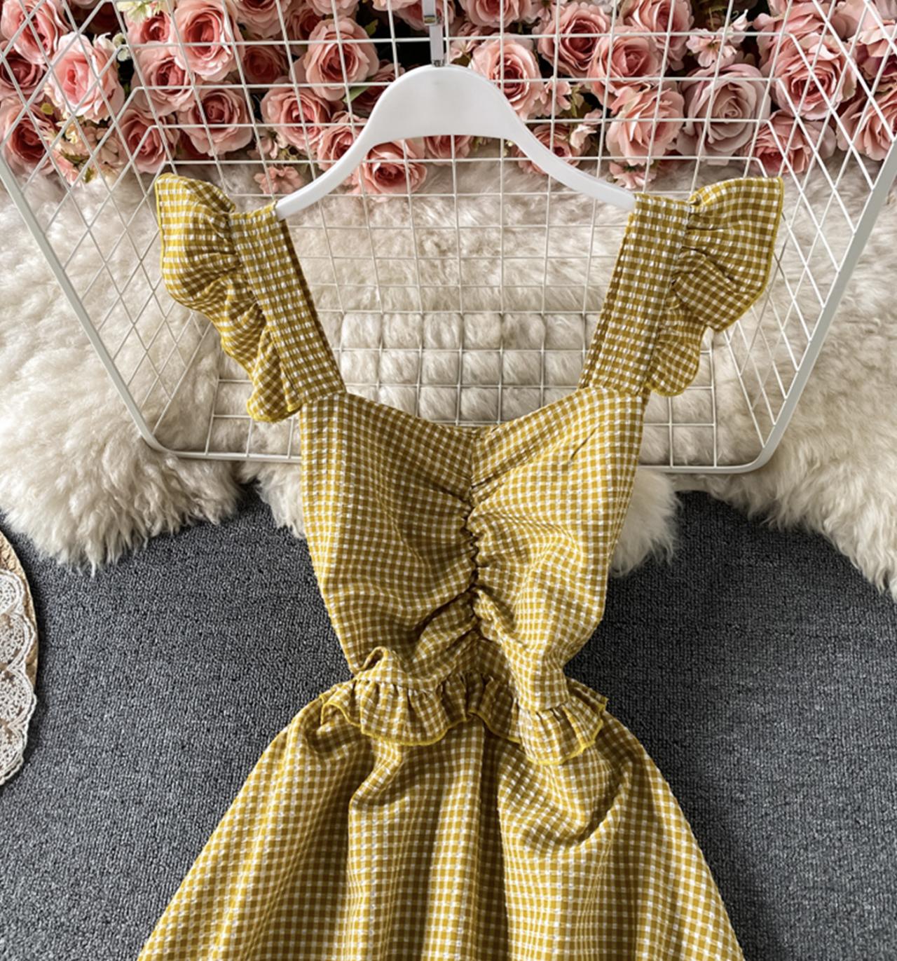 Cute plaid short dress A line dress  693