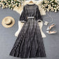 New gradient color polka dot temperament mid-sleeve lace-up waist dress  596
